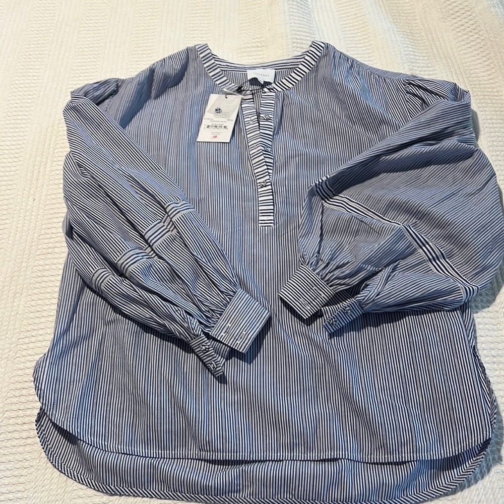 Sundays blue and white stripped blouse with cuffs.